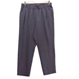 CJ Banks Pants womens L blue white geometric pull on elastic waist pocket casual